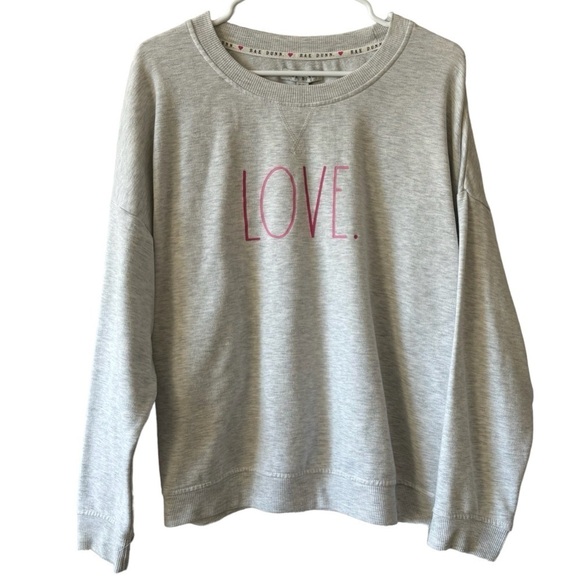 Rae Dunn LOVE Heather Gray Long Sleeve Crew Neck Soft Cozy Sweatshirt Size XL - Picture 1 of 7